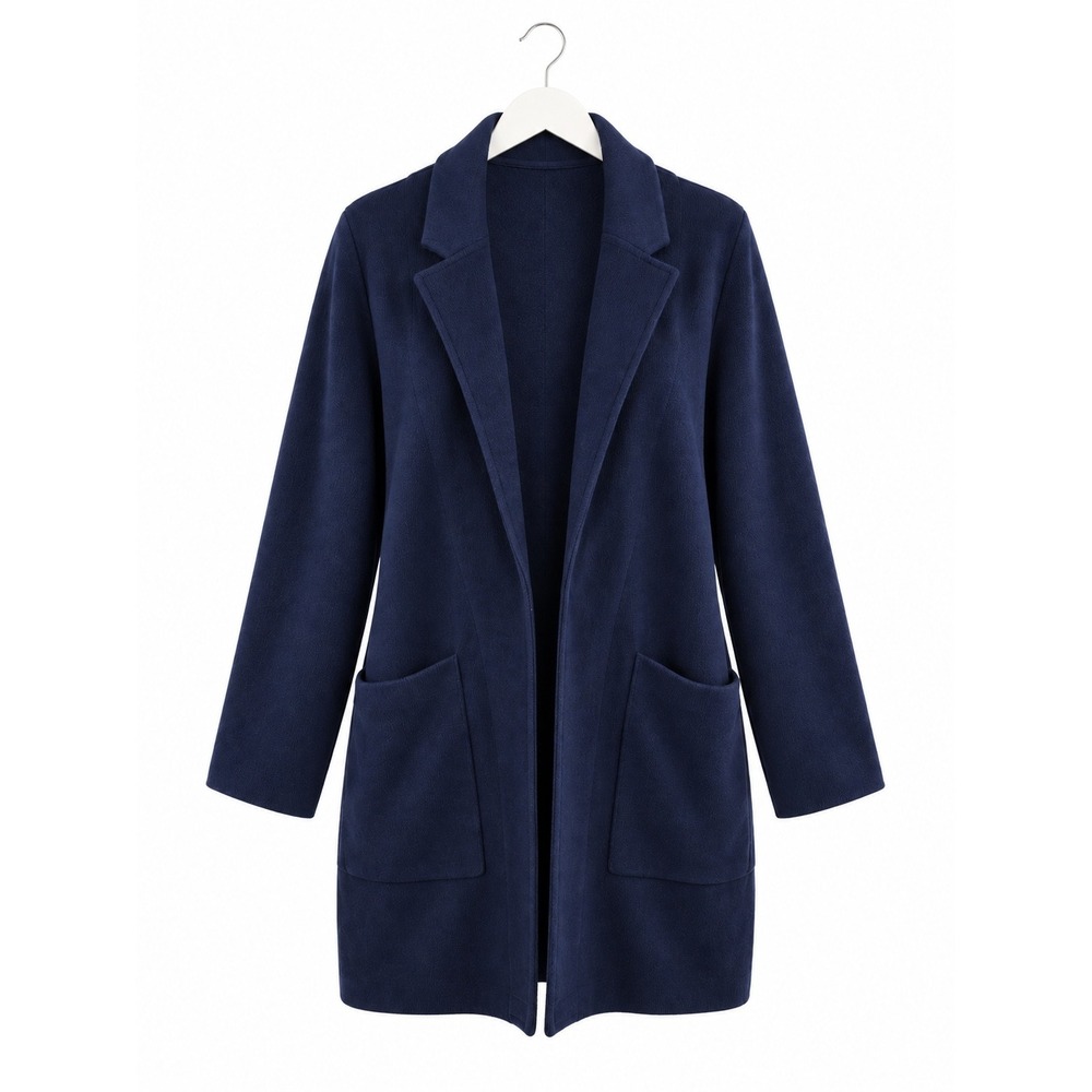 Quince Organic Cotton Knit Blazer Cardigan Navy Open Front Women's L